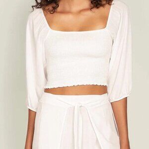 Peixoto Lula Crop Puffed Sleeve Smocked Top